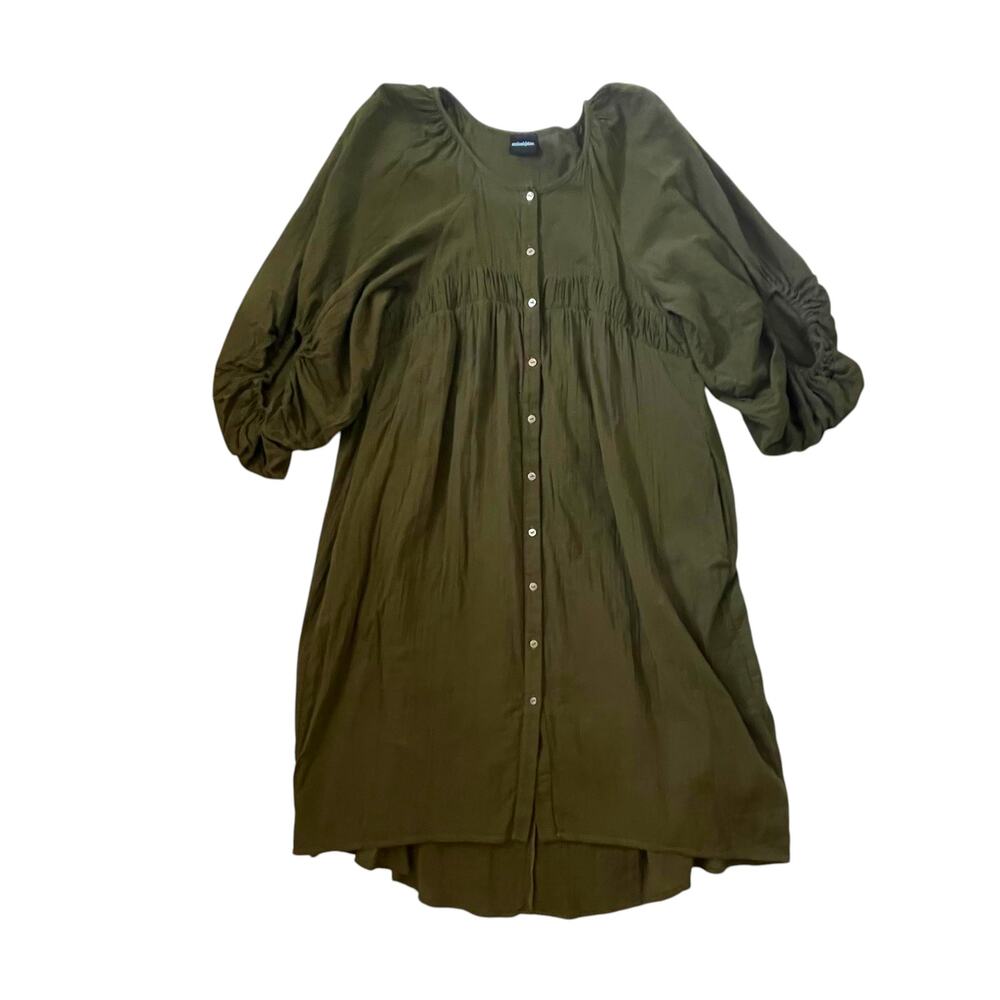 Atelier Delphine Maeve Midi Dress - Balloon Sleeves - Organic Cotton - Green - M